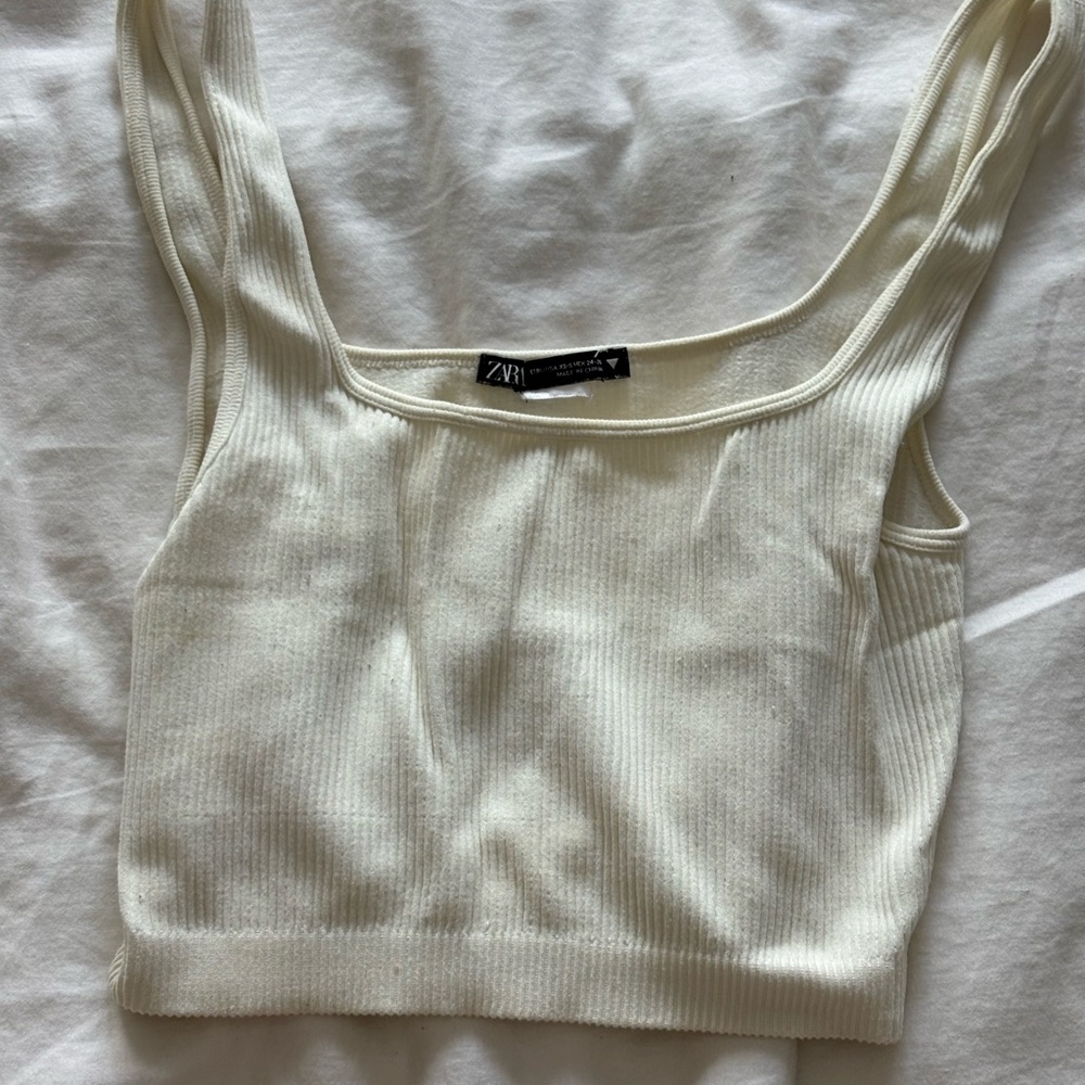 Zara Women's White Ribbed Crop Top